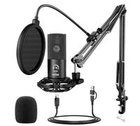 FIFINE Estudio, Kit de Microfono Ordenador PC con Soporte de Brazo de Tijera Ajustable Soporte de Choque para Instrumentos Grabación Podcasting Youtube Gaming