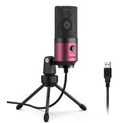 FIFINE Estudio Micrófono de Condensador de USB, Microfono Plug & Play para Ordenador de Escritorio - Rojo