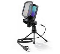 FIFINE Gaming Microfono para PC PS4 PS5, USB Typ-A/C Condensador Micrófono de Cardioide para Ordenador Podcast Streaming Studio, con RGB, Botón de Silencio, Trípode, Filtro Anti-Pop, Soporte de Choque
