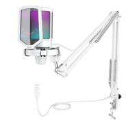 FIFINE Gaming Microfono para PC USB, RGB Kit de Micrófono de Condensador para Ordenador PS4 PS5, con Botón de Silencio, Filtro Anti-Pop, Soporte de Choque, Soporte Microfono