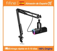 FIFINE-Kit de micrófono para juegos XLR/USB con conector para auriculares/silencio/RGB/soporte de brazo, conjunto de micrófono dinámico para PC PS5/4, mezclador AmpliGame AM8T AM8T