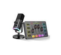 FIFINE Micrófono dinámico de streaming USB/XLR, mezclador de audio para juegos, mezclador PC RGB