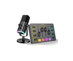 FIFINE Micrófono dinámico de streaming USB/XLR, mezclador de audio para juegos, mezclador PC RGB