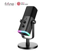 FIFINE-micrófono dinámico USB/XLR con botón de silencio táctil, Conector de auriculares, controles de E/S, para PC, mezclador de PS5/4, amplificador de micrófono para juegos AM8 AM8W