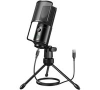 FIFINE Micrófono USB para podcast, micrófono condensador de computadora para PC, kit de micrófono Plug & Play con soporte de brazo de brazo, diafragma grande de 16 mm, botón de silencio para