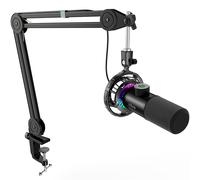 Fifine t658 dynamic rgb usb microphone with boom arm stand, black