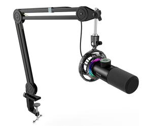 Fifine t658 dynamic rgb usb microphone with boom arm stand, black