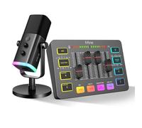 FIFINE XLR Streaming Micrófono Dinámico de Podcast, Mezclador de Audio, RGB Streaming Gaming Audio Mixer PC con Interfaz de XLR (AM8 + SC3)