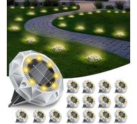 FIFlying 16 Paquetes Luces Solares LED Exterior Jardin, 8 LED Luz Solar Exterior Jardin IP65 Impermeabile, Lamparas Solares Decoracion Solar Lights Outdoor para Patio Camino Césped, Blanco Cálido