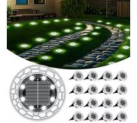 FIFlying 16 Piezas Luces Solares LED Exterior Jardín, 8 LED Luces Solares LED Exterior Jardín Suelo, Acero Inoxidable, Luces Solares LED Jardín para Césped, Camino, Acera, Patio, Blanco Frío