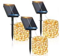 Guirnalda Luces Exterior Solar - 3 x 12M 120 LED Guirnaldas Luces Solares Exterior IP65 Impermeable Blanco Cálido 8 Modos Luces Solares LED Exterior Interior Jardin Terraza Bodas Fiestas Festivales