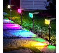 FIFlying Lámparas solares 4 unidades de focos RGB para exteriores, IP67, resistente al agua, iluminación de jardín para césped, patio, caminos, entrada, exterior