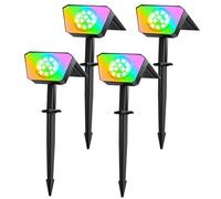 FIFlying Luces Solares LED Exterior Jardin 4 Piezas, 12 LED Focos LED Exterior Solares, 8 Modos Impermeable IP67 Foco Solar para Patio, Caminos, Terraza, Calzada, Piscina, Césped - Multicolor
