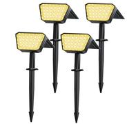 FIFlying Luces Solares LED Exterior Jardin 4 Piezas, 44 LED Focos LED Exterior Solares, 3 Modos Impermeable IP67 Foco Solar para Patio, Caminos, Terraza, Calzada, Piscina, Césped - Blanco Cálido