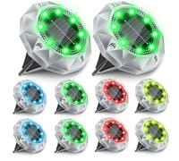 FIFlying Paquete de 10 luces solares RGB para exteriores, IP65 impermeables, luces LED de diamante para jardín, encendido/apagado automático, iluminación de camino para entrada, patio, césped y