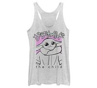 Fifth Sun Star Wars: Mandalorian Kawaii - Camiseta sin mangas con espalda cruzada para mujer, Blanco jaspeado , Medium