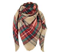 FIFTHAVE Bufanda Señoras Bufanda Mujeres Bufanda de invierno, Plaid Oversized Cuadrado Manta Bufanda Caliente Oversized Fringed Cabo Poncho Plaid Otoño Bufanda Caqui oscuro