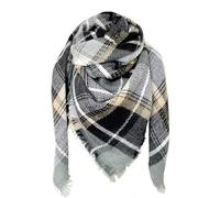 FIFTHAVE Bufanda Señoras Bufanda Mujeres Bufanda de invierno, Plaid Oversized Cuadrado Manta Bufanda Caliente Oversized Fringed Cabo Poncho Plaid Otoño Bufanda Gris 02