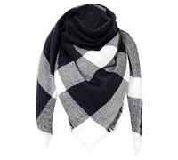 FIFTHAVE Bufanda Señoras Hombres Bufanda Mujeres Bufanda de invierno a cuadros de gran tamaño cuadrado bufanda de gran tamaño con flecos Poncho Cabo Otoño Bufanda Negro Blanco