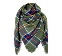 FIFTHAVE Bufanda Señoras Hombres Bufanda Mujeres Bufanda de invierno a cuadros de gran tamaño cuadrado bufanda de gran tamaño con flecos Poncho Cabo Otoño Bufanda Verde militar