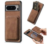 FIFTHAVE Funda magnética para Google Pixel 8 Pro con compartimento para tarjetas, funda magnética con tarjetero extraíble para Pixel 8 Pro, funda protectora resistente a los arañazos, marrón