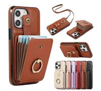 FIFTHAVE Handykette für iPhone 14 Pro Max Hülle mit Kartenfach Handyhülle mit Band iPhone 14 Pro Max Lederhülle Kordel zum Umhängen Schutzhülle Lanyard Case Geldbörse weiche Stoßfeste Cover Braun