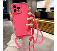 FIFTHAVE Handykette für iPhone 15 Pro Hülle mit Band,Silikon Necklace Handyhülle iPhone 15 Pro Lanyard Schutzhülle Kordel zum Umhängen Caes Handyband Weiche TPU Stoßfest Slim Cover Rosenrot