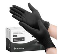 FifthPulse Guantes Desechables de Vinilo - Guantes de Examen médico sin látex, sin Polvo - Quirúrgicos, de Limpieza y alimentarios - Grosor de 3 mil para Unisex Adulto Negro X-Grande (Pack de 50)