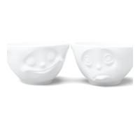 Fifty Eight Set 2 Bowls Caras Feliz y Agradecido, Porcelana, Blanco, Pack de 2 Unidades, T012301