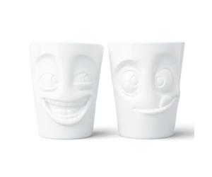 FIFTYEIGHT PRODUCTS N.º 3 Witzig & Lecker - Juego de tazas (porcelana, 2 x 350 ml, fabricado en Alemania), color blanco