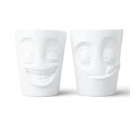FIFTYEIGHT PRODUCTS N.º 3 Witzig & Lecker - Juego de tazas (porcelana, 2 x 350 ml, fabricado en Alemania), color blanco
