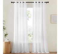 Figarge Cortinas con ojales, cortina con ojales, cortina de salón, 100 % poliéster, con ojales de metal, cortina transparente para dormitorio, juego de 2 unidades (blanco, 230 L x 140 B)