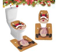 Figarge Juego de inodoro de Navidad Decoraciones navideñas Santa Claus Cubierta de inodoro Decoraciones de Baño Cojín de Inodoro de Navidad para Tapa, Suelo, Inodoro (Alce)
