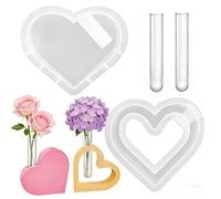 Figarge Juego de moldes de silicona en forma de corazón, compuesto por un sólido y uno hueco para resina en forma de corazón, así como 2 tubos acrílicos, decoración para la oficina en casa