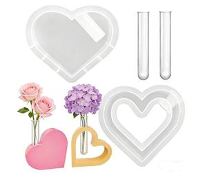 Figarge Juego de moldes de silicona en forma de corazón, compuesto por un sólido y uno hueco para resina en forma de corazón, así como 2 tubos acrílicos, decoración para la oficina en casa