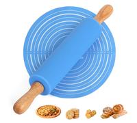 Figarge Juego de rodillo y alfombrilla para hornear con rodillo giratorio, alfombrilla redonda antiadherente y mango de madera, ideal para la preparación de pizza, pasta, galletas y pasteles, color