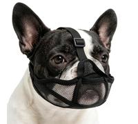 FIGCY Bozal para Perro de Hocico Corto, Malla Suave y Transpirable para Bulldog Francés, Shih Tzu y Pug, Ajustable, Permite Beber y Jadear, Anti-Ingestión, Negro, Talla S