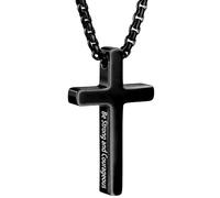 FIGCY Collar Cruz Negra para Hombre, Colgante de Acero de Titanio Grabado Sé fuerte y valiente Josué 1:9," Joyería Cristiana, Regalo