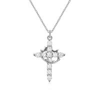 FIGCY Collar de Plata con Colgante de Cruz de Diamantes y Corona, Joyas Elegantes para Novia y Bodas, Regalo para Mujer y Niña