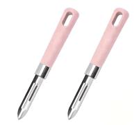 FIGCY Juego de 2 Peladores de Verduras y Patatas, Rosa, Hojas de Acero Inoxidable y Mangos Ergonómicos Antideslizantes, para Patatas, Zanahorias, Pepinos, Manzanas