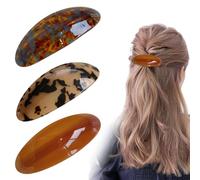 FIGCY Juego de 3 Pasadores de Pelo Franceses, Pinzas de Pelo Ovaladas de PVC en Azul, Carey y Ámbar, Estilo Vintage, Pinzas Grandes para Mujeres y Niñas