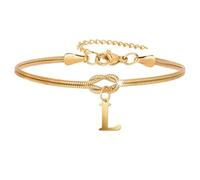FIGCY Pulsera con Letras de Oro para Mujer, Pulsera Ajustable de Nudo de Amor Chapada en Oro de 18K con Dijes A-Z, Joyería Apilable, Regalo para Mujeres, Amigas, Amantes, Damas de Honor (L)