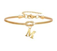 FIGCY Pulsera de Letra Dorada para Mujeres, Pulsera de Nudo de Amor Ajustable Chapada en Oro de 18K con Dijes de A-Z, Joyería Apilable Regalo para Mujeres, Amigos, Amantes, Damas de Honor (M)