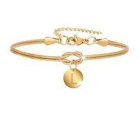 FIGCY Pulsera de Letras Dorada para Mujeres, Pulsera Ajustable con Nudo de Amor Chapada en Oro de 18K con Dijes de A-Z, Joyería Apilable Regalo para Mujeres, Damas de Honor (Dije Redondo con Letra L)