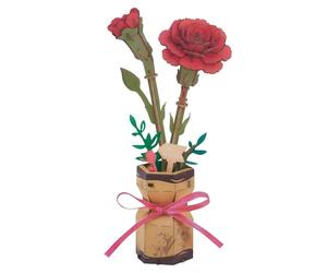 FIGCY Puzzle 3D de Madera Claveles Rojos, Kit de Modelo de Flores Artificiales DIY para Adultos, Decoración Creativa para el Hogar y Regalo de San Valentín
