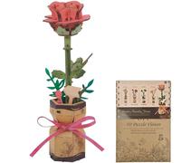 FIGCY Puzzle 3D de Madera Rosas Rojas Kit de Modelo, Flores Artificiales DIY para Adultos, Decoración Creativa para el Hogar y Regalo de San Valentín