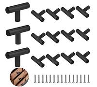 FIGFYOU Manijas de barra en T de 10 piezas, manijas modernas para muebles, manijas de acero inoxidable en T para gabinetes, manijas para cajones de un solo orificio, manijas para cajones color negro