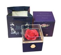 FIGGRITID Caja de Anillo Que Gira 360° Joyero de Terciopelo Caja DíA de San ValentíN DíA de la Madre para Regalos RomáNticos, Azul Oscuro