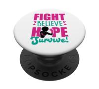 Fight Believe Hope Survive Cáncer de Mama Melanina Negra Sista PopSockets PopGrip Adhesivo