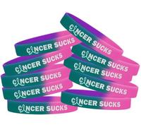 Fight Like a Girl Cáncer Sucks Pulseras Pulsera de Silicona Paquete de 10 Unidades múltiples Opciones de Color, Verde Azulado, púrpura y Rosa